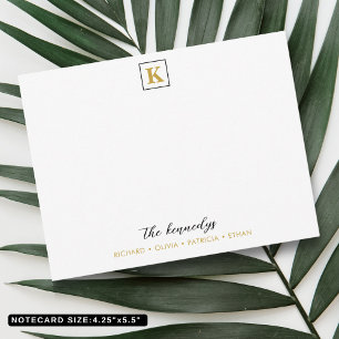 Monogram für elegante Schwarz- und Goldfamilien Mitteilungskarte