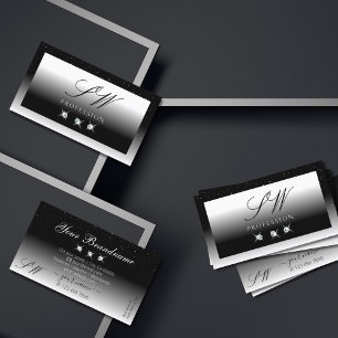 Monogram für elegante Schwarz-Weiß-Sparkle-Diamant Visitenkarte