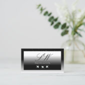 Monogram für elegante Schwarz-Weiß-Sparkle-Diamant Visitenkarte (Stehend Vorderseite)