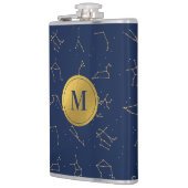 Monogram für Gold & Navy Blue-Zodiac-Konstellation Flachmann (Links)