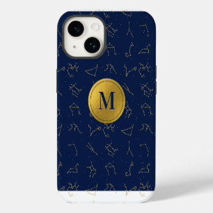 Monogram für Gold & Navy Blue-Zodiac-Konstellation iPhone 14 Hülle