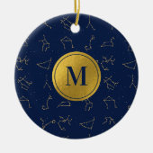 Monogram für Gold & Navy Blue-Zodiac-Konstellation Keramik Ornament (Vorne)