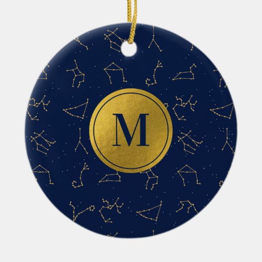 Monogram für Gold & Navy Blue-Zodiac-Konstellation Keramik Ornament (Vorne)