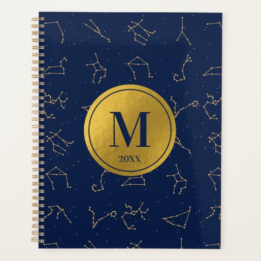 Monogram für Gold & Navy Blue-Zodiac-Konstellation Planer (Vorderseite)