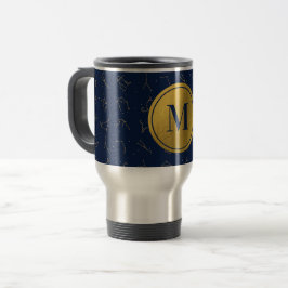 Monogram für Gold & Navy Blue-Zodiac-Konstellation Reisebecher
