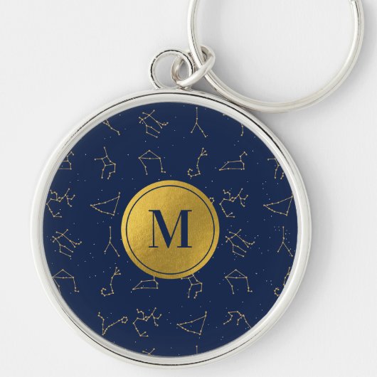 Monogram für Gold & Navy Blue-Zodiac-Konstellation Schlüsselanhänger (Vorne)