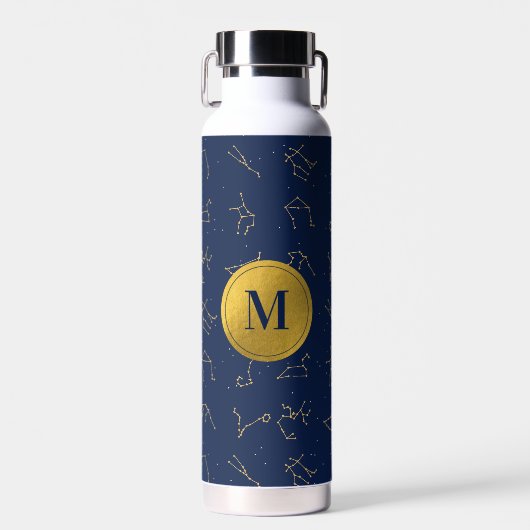 Monogram für Gold & Navy Blue-Zodiac-Konstellation Trinkflasche (Vorne)