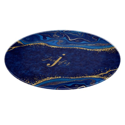Monogram für Gold und Blue Modern Eleganter Indivi Schneidebrett (Ecke)