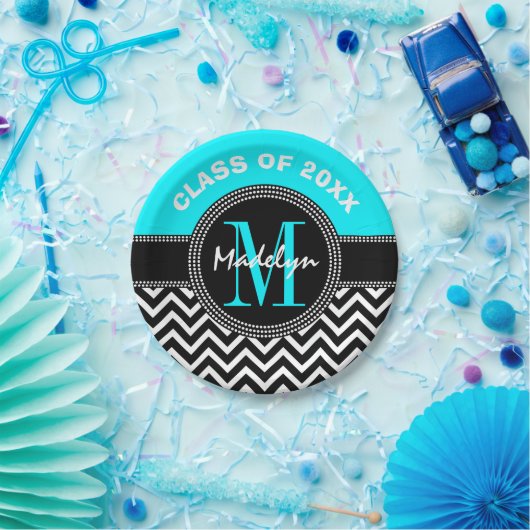 Monogram für High School Abschluss Zickzack Pappteller (Party)
