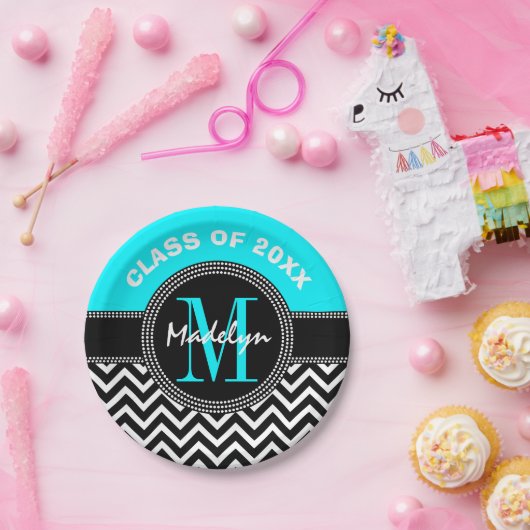 Monogram für High School Abschluss Zickzack Pappteller (Party)