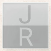 Monogram für leichte graue und graue moderne Initi Glasuntersetzer (Vorderseite)