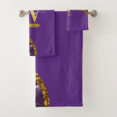 Monogram für lila und Gold Agate Geode Glitzer Badhandtuch Set (Insitu)