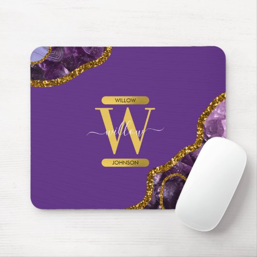 Monogram für lila und Gold Agate Geode Glitzer Mousepad (Mit Mouse)