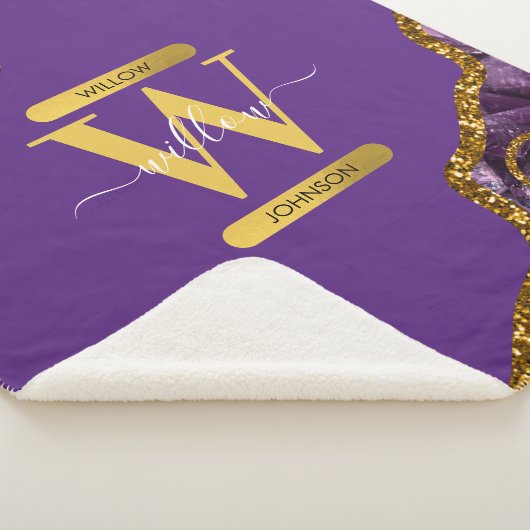 Monogram für lila und Gold Agate Geode Glitzer Sherpadecke (3/4)