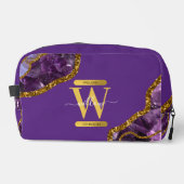 Monogram für lila und Gold Agate Geode Glitzer Waschbeutel (Vorderseite)