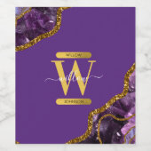 Monogram für lila und Gold Agate Geode Glitzer Weinetikett (Einzelnes Label)