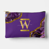 Monogram für lila und Gold Agate Geode Glitzer Zubehörtasche (Vorderseite)