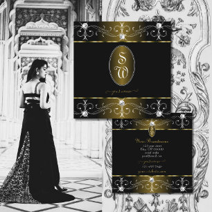 Monogram für Luxe Glam Gold und Black Verziert Orn Quadratische Visitenkarte