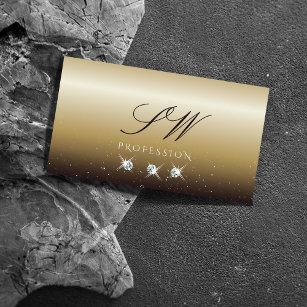Monogram für luxuriöse Beige Brown Sparkling Diamo Visitenkarte