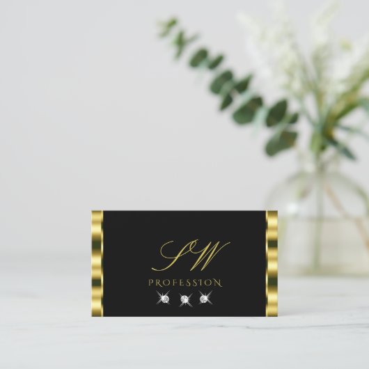 Monogram für luxuriöse Gold Black Sparkling Diamon Visitenkarte (Stehend Vorderseite)