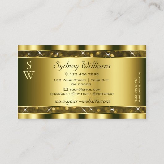 Monogram für Luxuriöse Gold Glitzer Luminous Stars Visitenkarte (Rückseite)