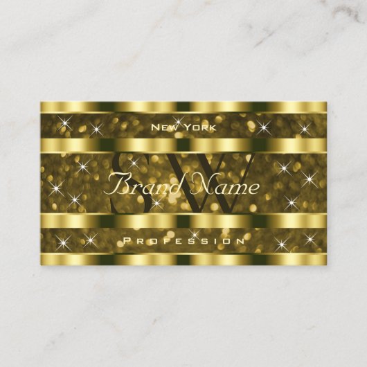 Monogram für Luxuriöse Gold Glitzer Luminous Stars Visitenkarte (Vorderseite)