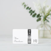 Monogram für luxuriöse Weißtöne und Silberdekorati Visitenkarte (Stehend Vorderseite)