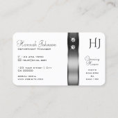 Monogram für luxuriöse Weißtöne und Silberdekorati Visitenkarte (Rückseite)