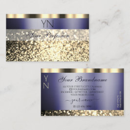 Monogram für Luxury Dark Blue Gold Sparkling Glitz Visitenkarte