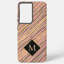 Monogram für Luxus Gold Glitzer Stripes Samsung Galaxy Hülle