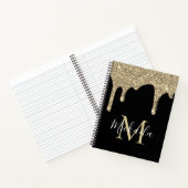 Monogram für Luxus Sparkle Gold Glitzer Tropfen Notizblock (Innenseite)
