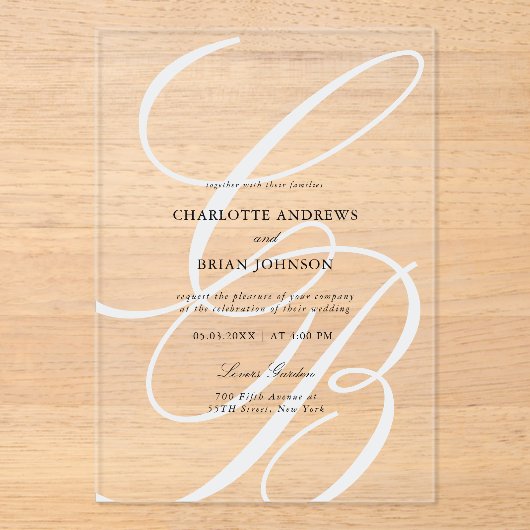 Monogram für Minimalistisches Skript-Schriftart | Acryleinladungen (Vorderseite)