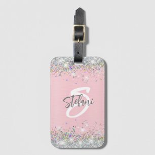 Monogram für moderne blush Holographic Imitats Gli Gepäckanhänger
