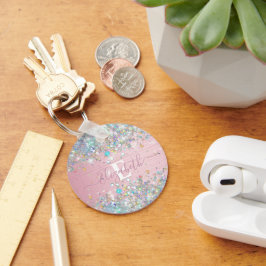 Monogram für moderne blush Holographic Imitats Gli Schlüsselanhänger