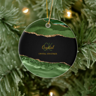 Monogram für moderne Green und Gold Glitzer Keramik Ornament