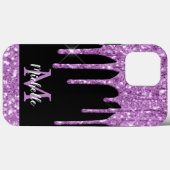 Monogram für moderne Lila Glitzer-Tropfen Case-Mate iPhone Hülle (Rückseite (Horizontal))