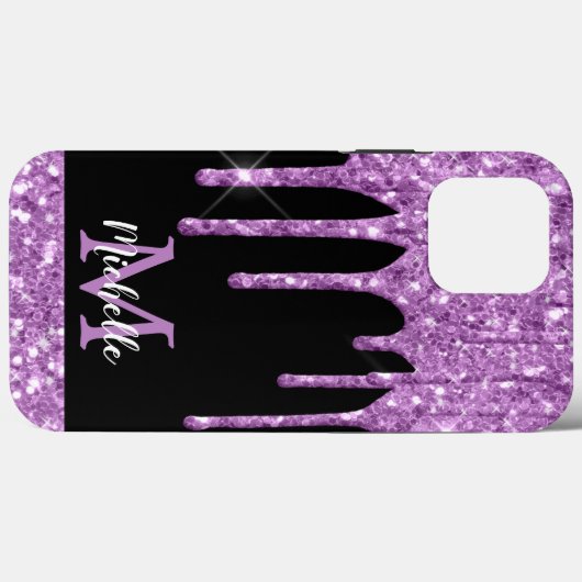 Monogram für moderne Lila Glitzer-Tropfen Case-Mate iPhone Hülle (Rückseite (Horizontal))