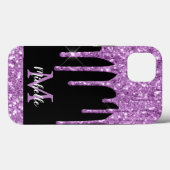 Monogram für moderne Lila Glitzer-Tropfen Case-Mate iPhone Hülle (Rückseite (Horizontal))