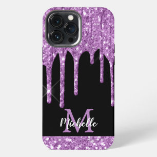 Monogram für moderne Lila Glitzer-Tropfen iPhone 13 Pro Max Hülle