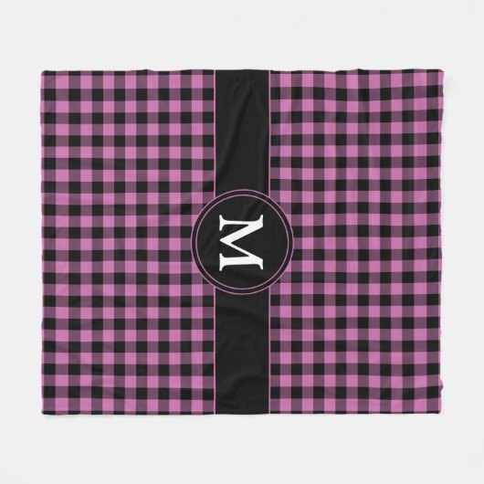 Monogram für moderne rosa Karierte Karo Fleecedecke (Vorderseite (Horizontal))