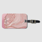 Monogram für moderne Rose Gold Chic Glitzer Gepäckanhänger (Vorderseite (Horizontal))