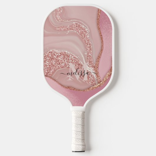 Monogram für moderne Rose Gold Chic Glitzer Pickleball Schläger (Vorderseite)