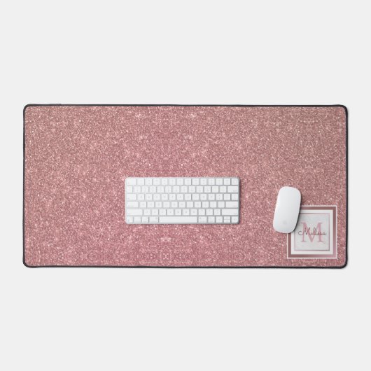 Monogram für moderne Rose Gold Glitzer Schreibtischunterlage (Tastatur & Maus)