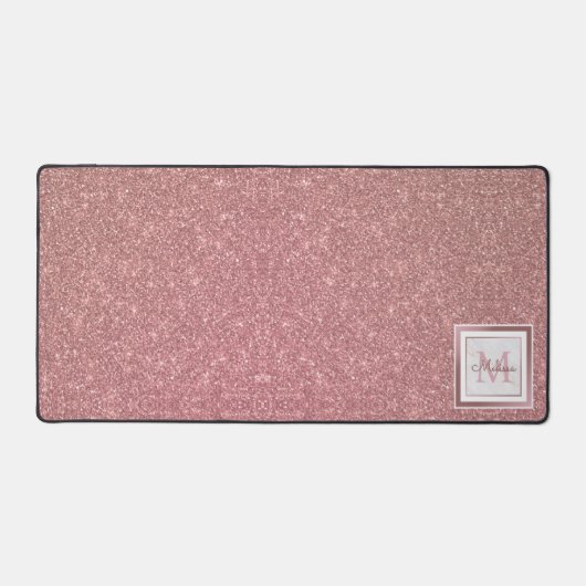 Monogram für moderne Rose Gold Glitzer Schreibtischunterlage (Vorderseite)