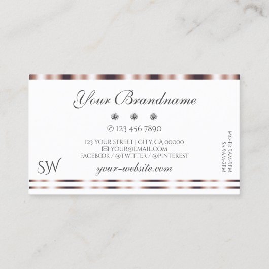 Monogram für moderne Rose Gold White Sparkling Dia Visitenkarte (Rückseite)