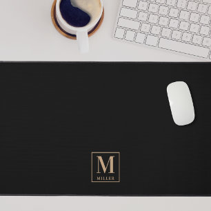 Monogram für moderne Schwarz- und Tan-Familienname Schreibtischunterlage