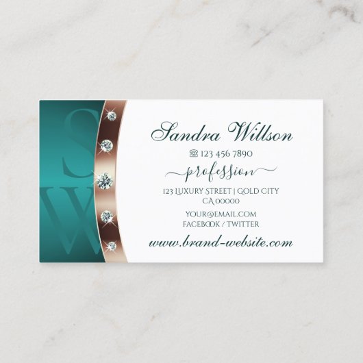 Monogram für moderne Schwarzweißfarben und Aquamar Visitenkarte (Rückseite)