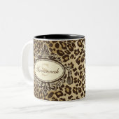Monogram für Natural Leopard Pattern Individuelle  Zweifarbige Tasse (Vorderseite Links)