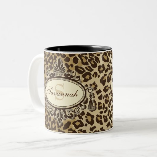 Monogram für Natural Leopard Pattern Individuelle  Zweifarbige Tasse (Vorderseite Links)