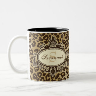 Monogram für Natural Leopard Pattern Individuelle Zweifarbige Tasse